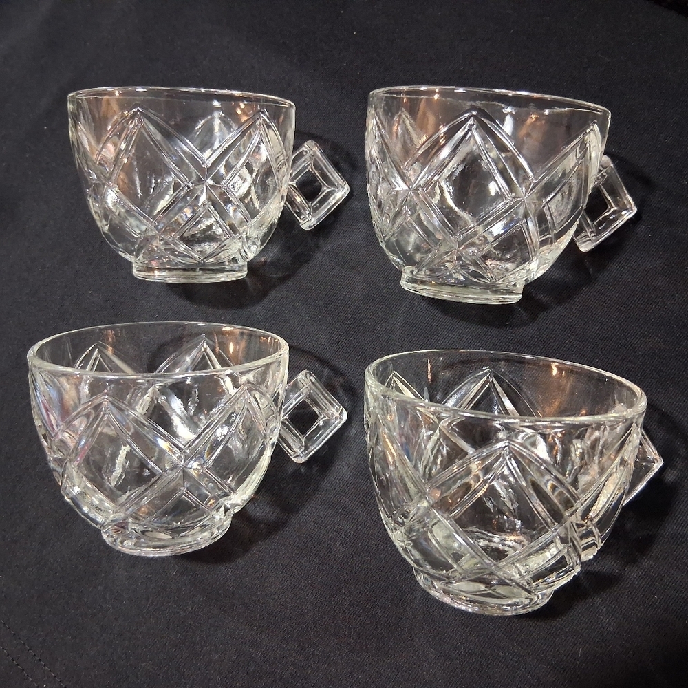 Vintage Colony Punch Cups Tea Diamond Block Lattice Clear Glass Pitman-Dreitzer
